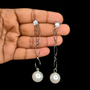 Silver Chain Link Pearl Drop Earrings JC232