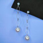 Silver Chain Link Pearl Drop Earrings - Long Pearl Danglers