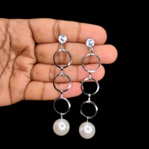 Silver Plated Long Pearl Drop Earrings JC229