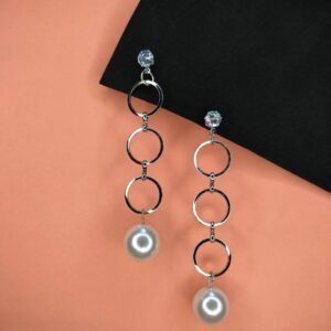 Silver Plated Long Pearl Drop Earrings for Women Girls