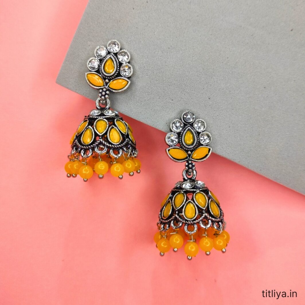 Stylish Yellow Dome Jhumka Earrings Perfect for Women 1