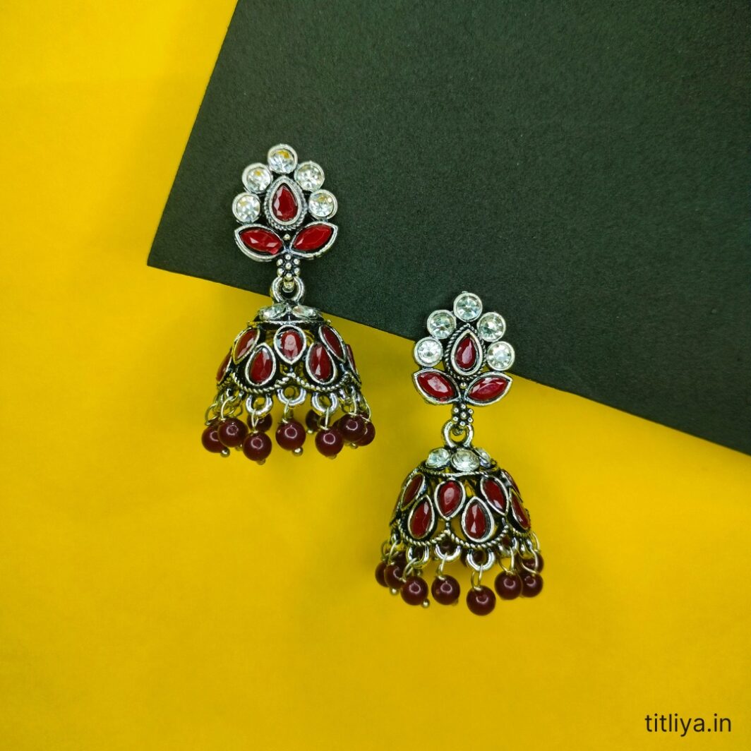 Trendy Maroon Dome Jhumka Earrings for Stylish Looks