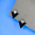 Triangle Silver and Black Enamel Stud Earrings