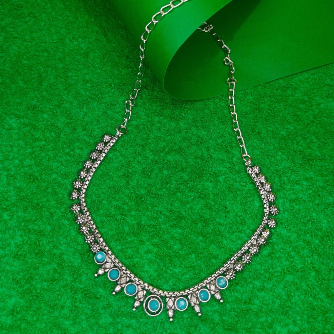 aqua stone oxidised silver choker necklace jc289