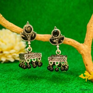 black square jhumka earrings oxidised silver jc87