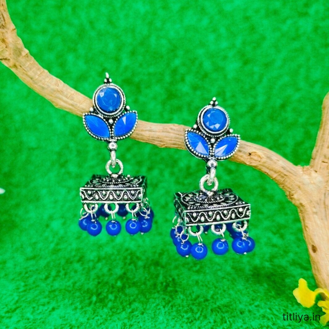 blue square jhumka earrings artificial stones jc92