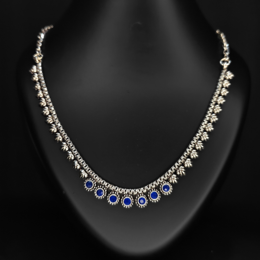 blue stone silver choker necklace for women jc295