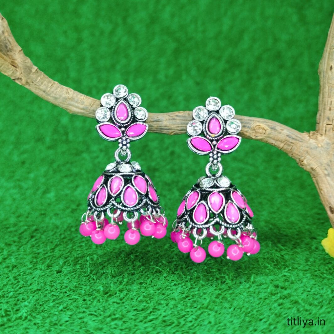 chic pink dome jhumka earrings jc113