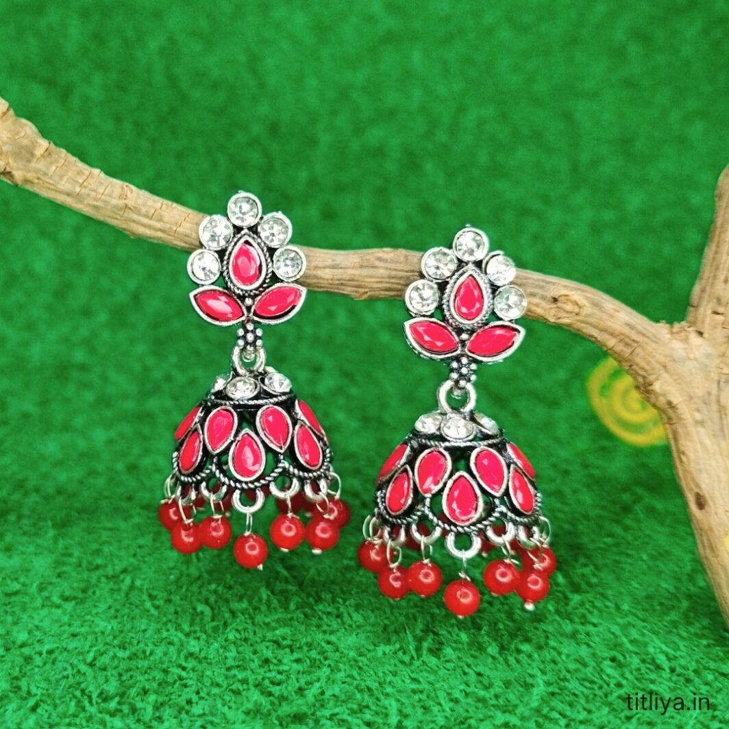 classic red dome jhumka earrings jc117