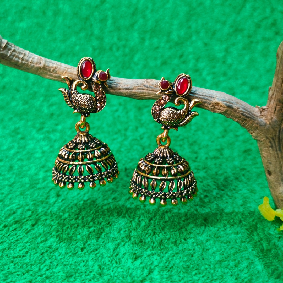 classic wine red dome jhumka earrings jc156