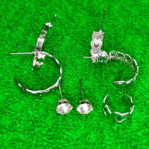 combo 3 pair silver plated diamond hoop stud earrings jc248