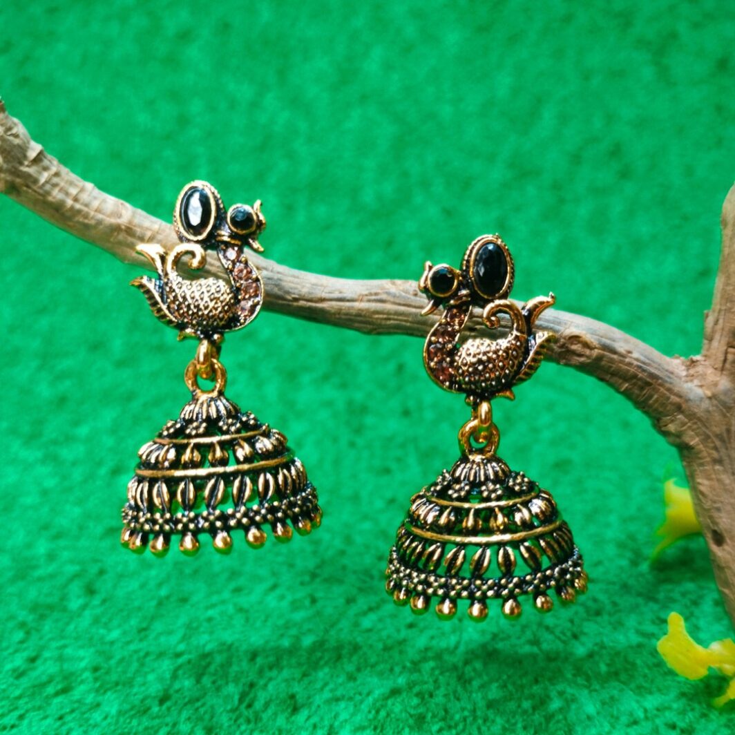 elegant black peacock jhumka earrings jc146