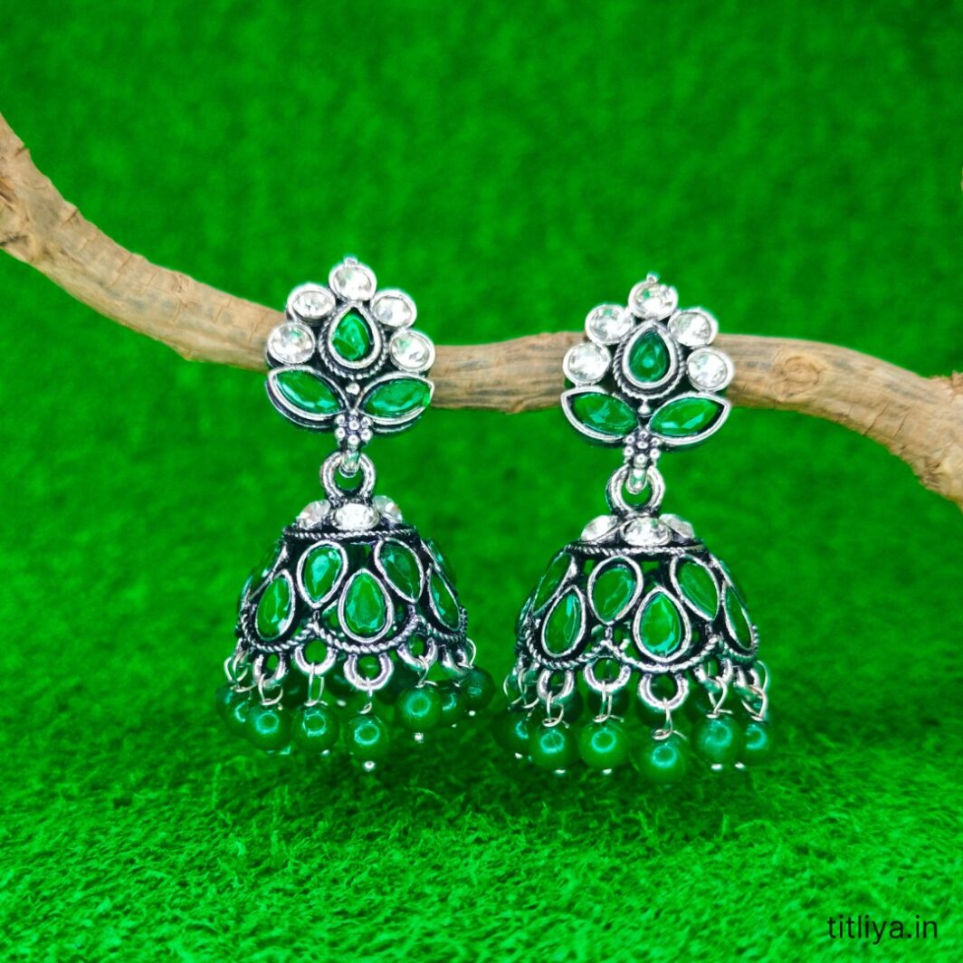 elegant green dome jhumka earrings jc111