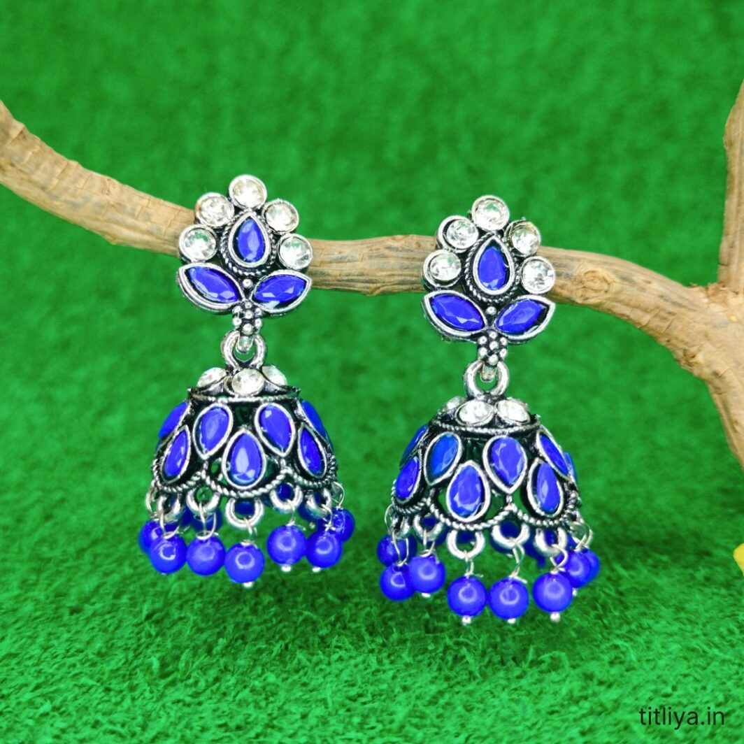 modern blue dome jhumka earrings jc114