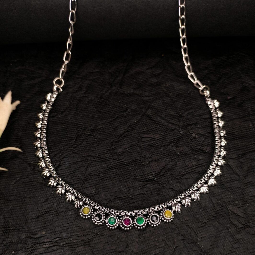 multicolor oxidised silver necklace jc298