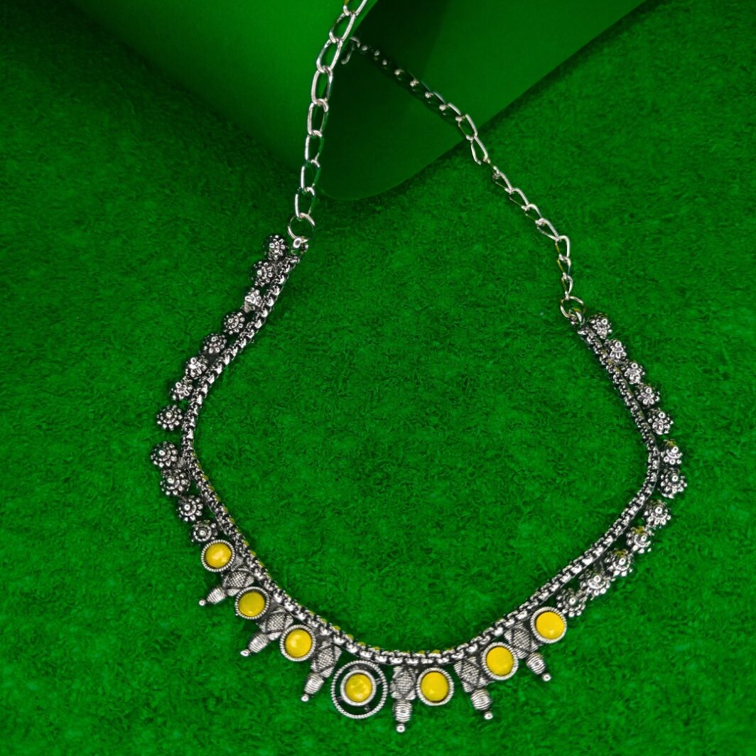 oxidised silver choker necklace with yellow stones jc290