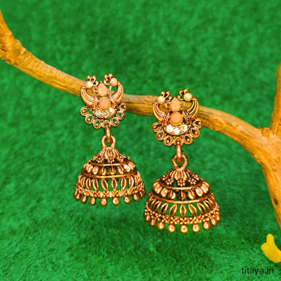 peach dome jhumka earrings jc106