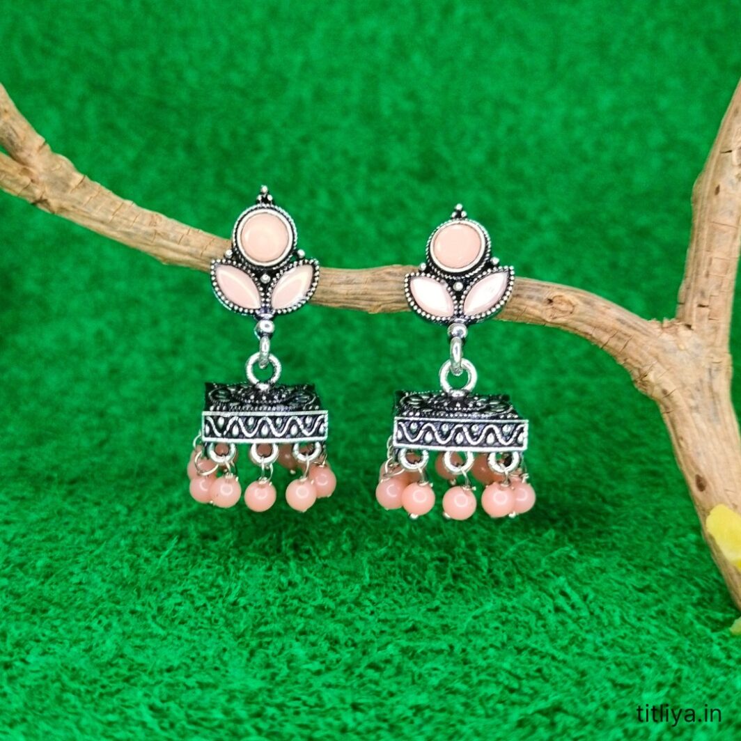 peach square jhumka earrings oxidised silver jc93