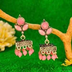 pink square jhumka earrings secure lock jc90