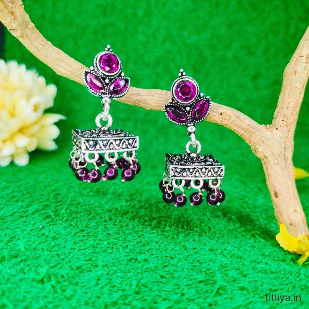 purple square jhumka earrings secure lock jc96