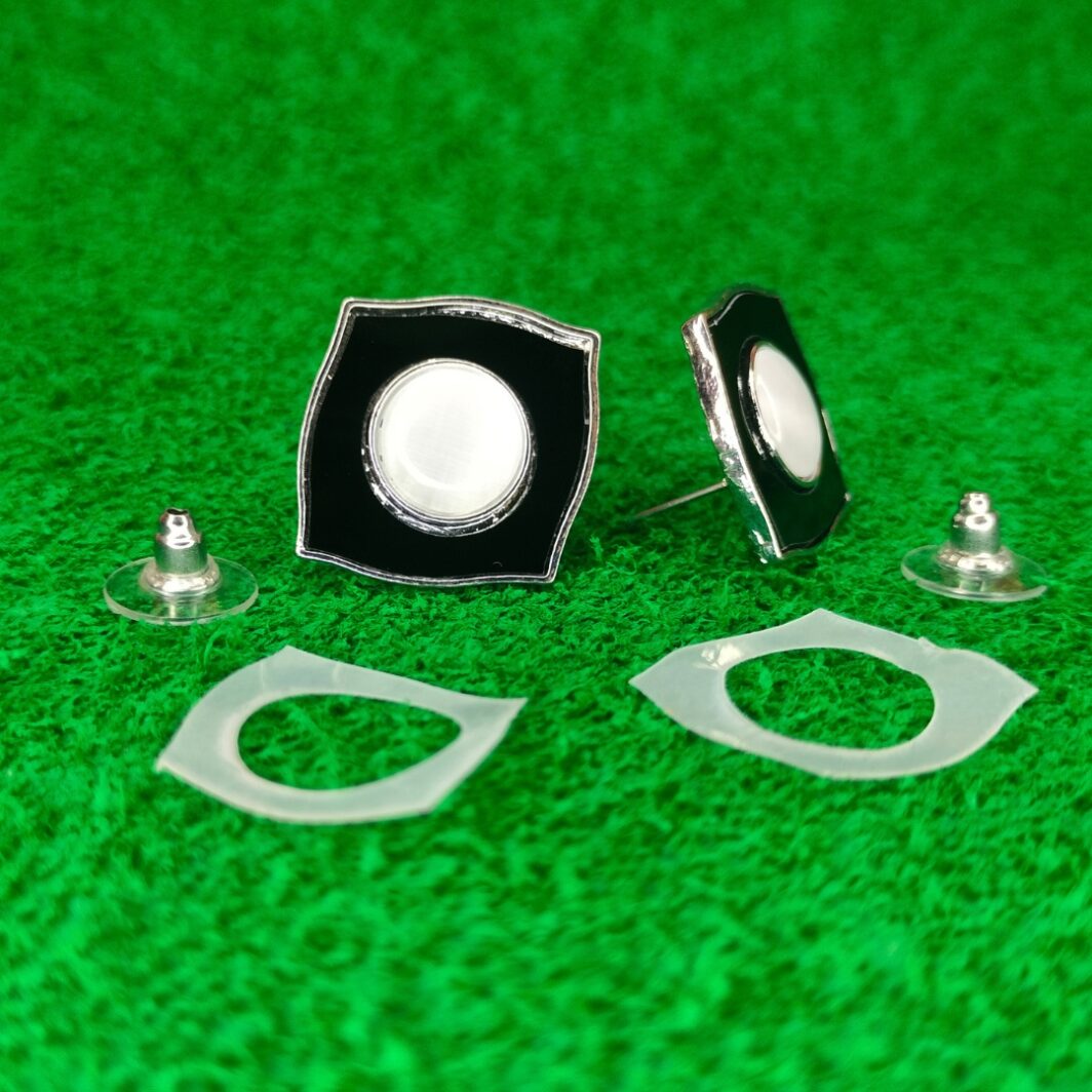 rectangle silver black enamel stud earrings jc178