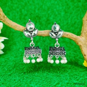 silver diamond square jhumka earrings jc95