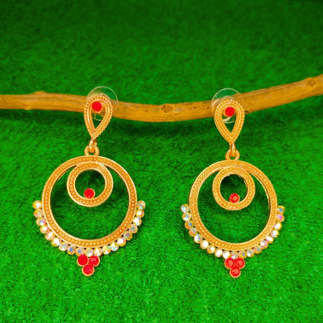 stunning red chandbali drop earrings jc127