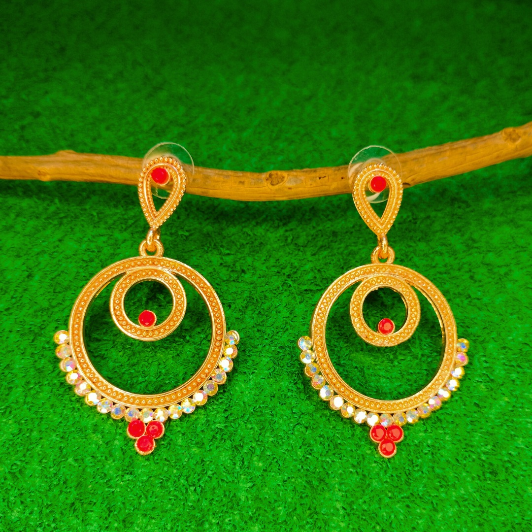 stunning red chandbali drop earrings jc127