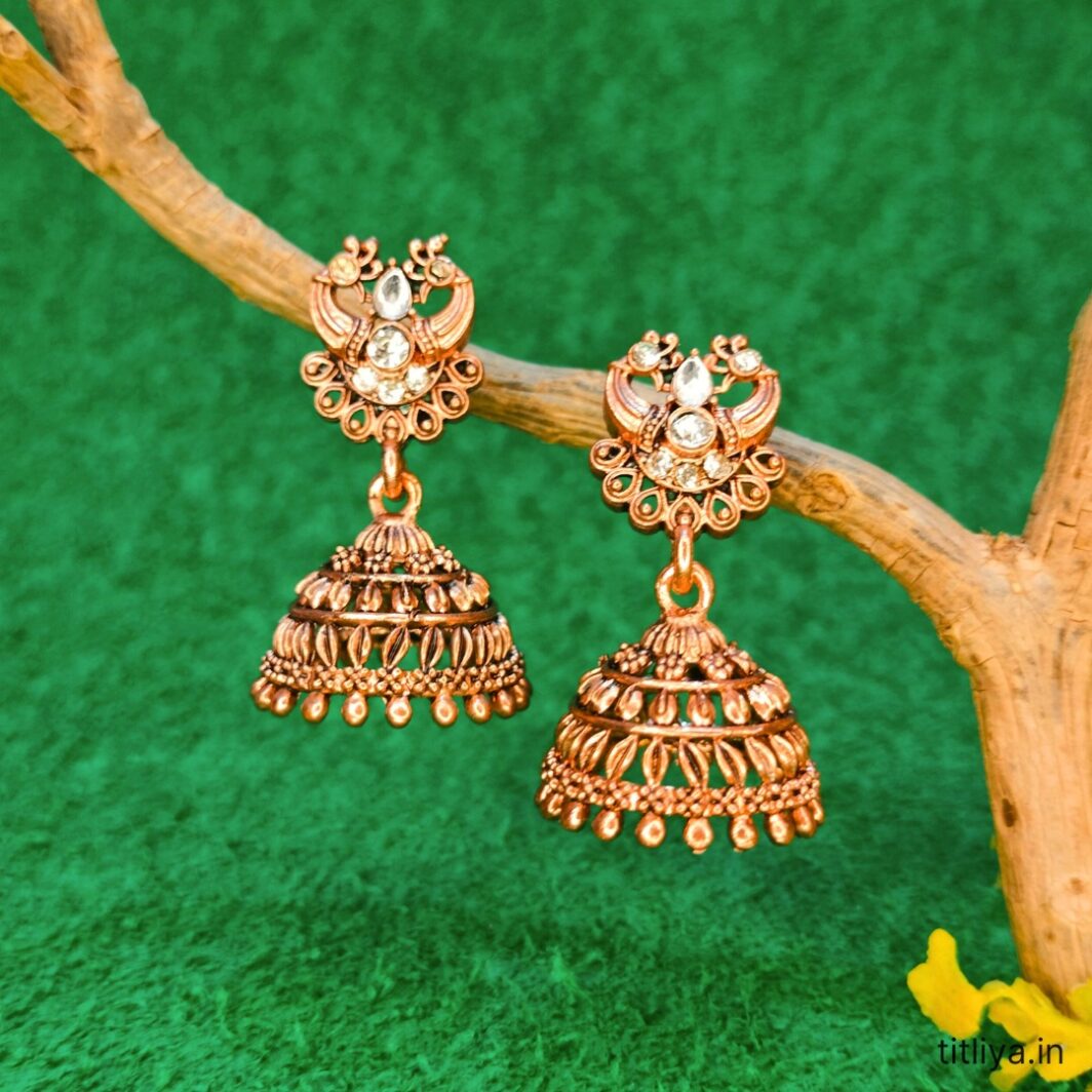 stunning silver diamond dome jhumka earrings jc105