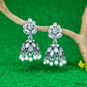 stunning silver diamond dome jhumka earrings jc116