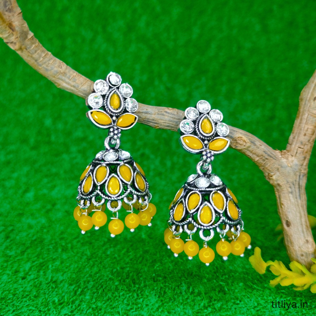 Stylish Yellow Dome Jhumka Earrings - Perfect for Women